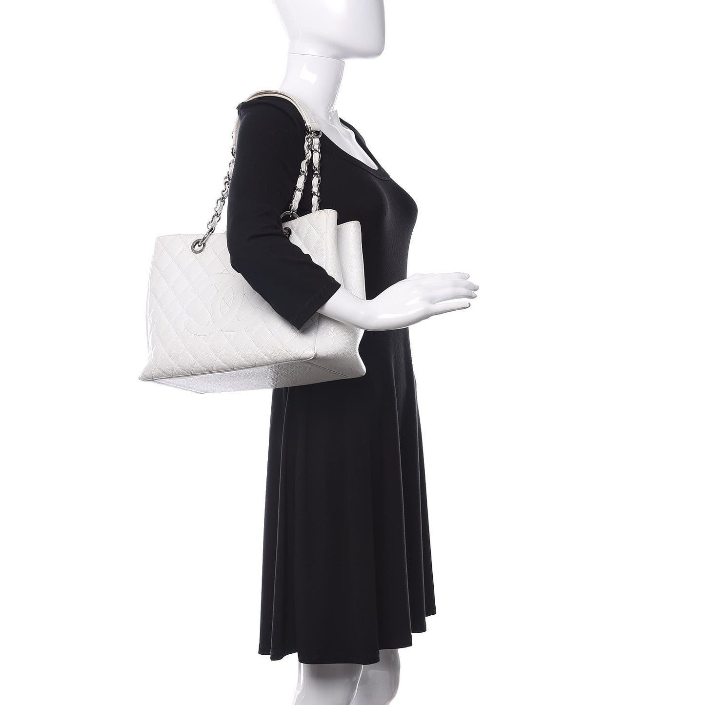 Caviar Quilted Grand Shopping Tote GST White