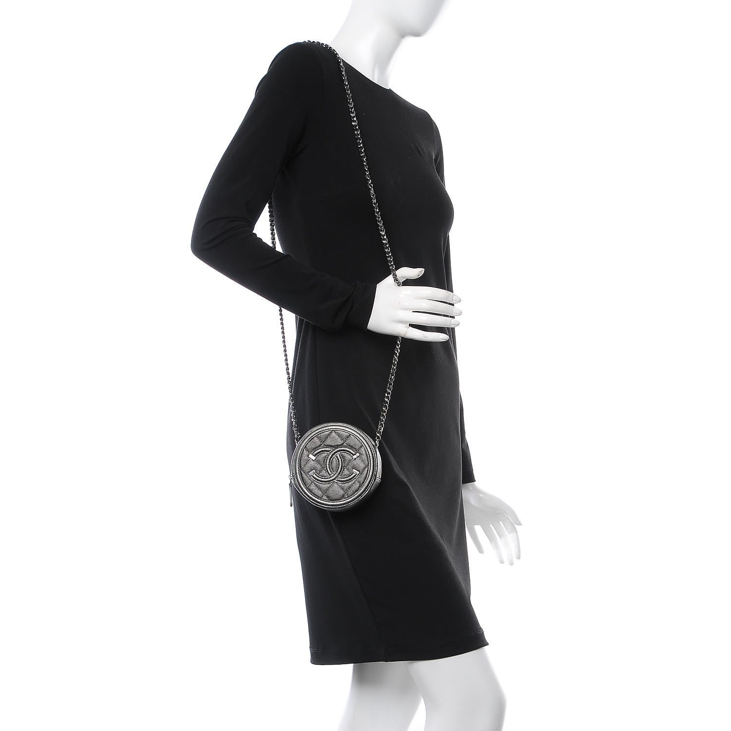 Chanel Metallic Caviar Quilted Round Filigree Crossbody Dark Silver 2 of 8