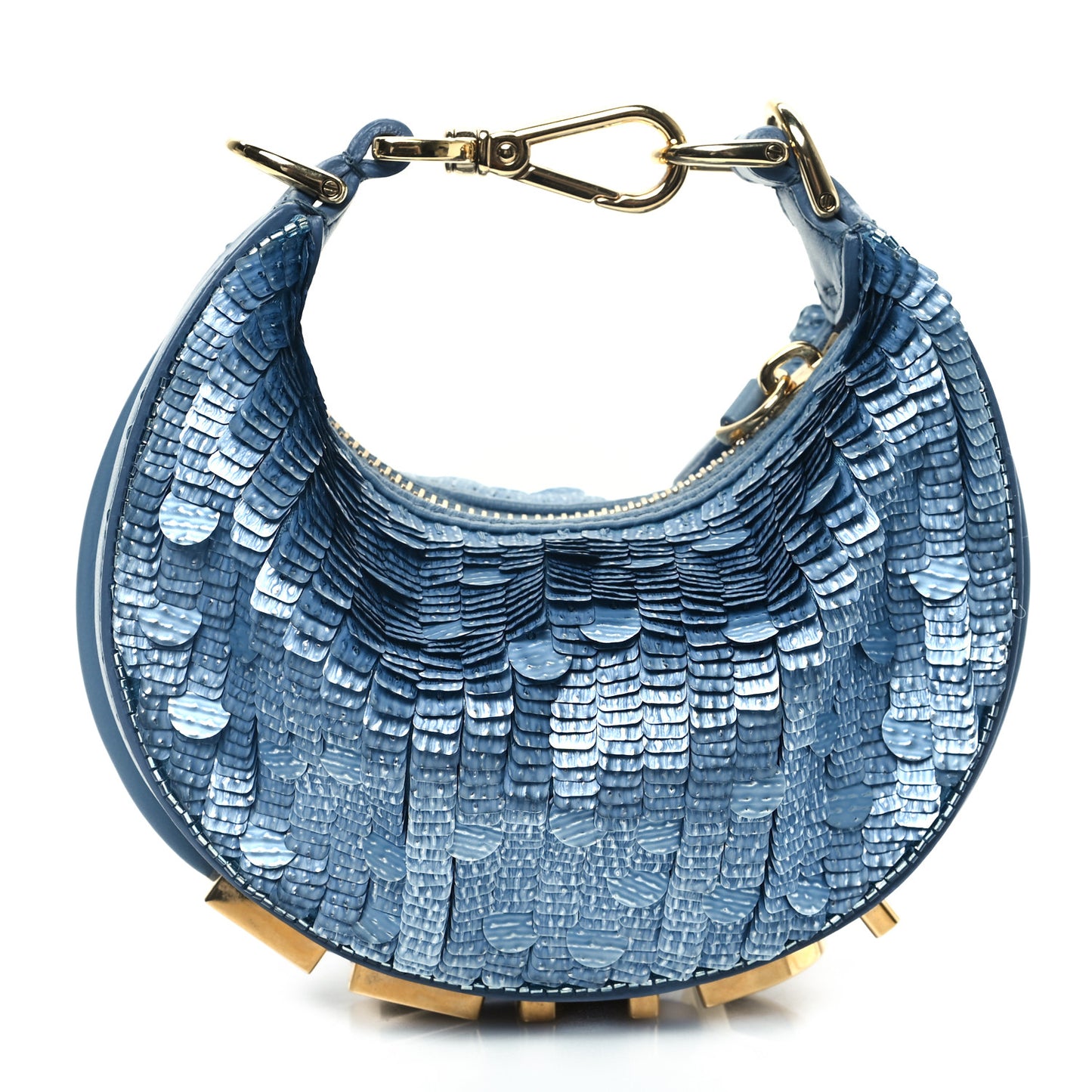 Sequin Paillettes Shiny Nappa Nano Fendigraphy Hobo Charm Denim