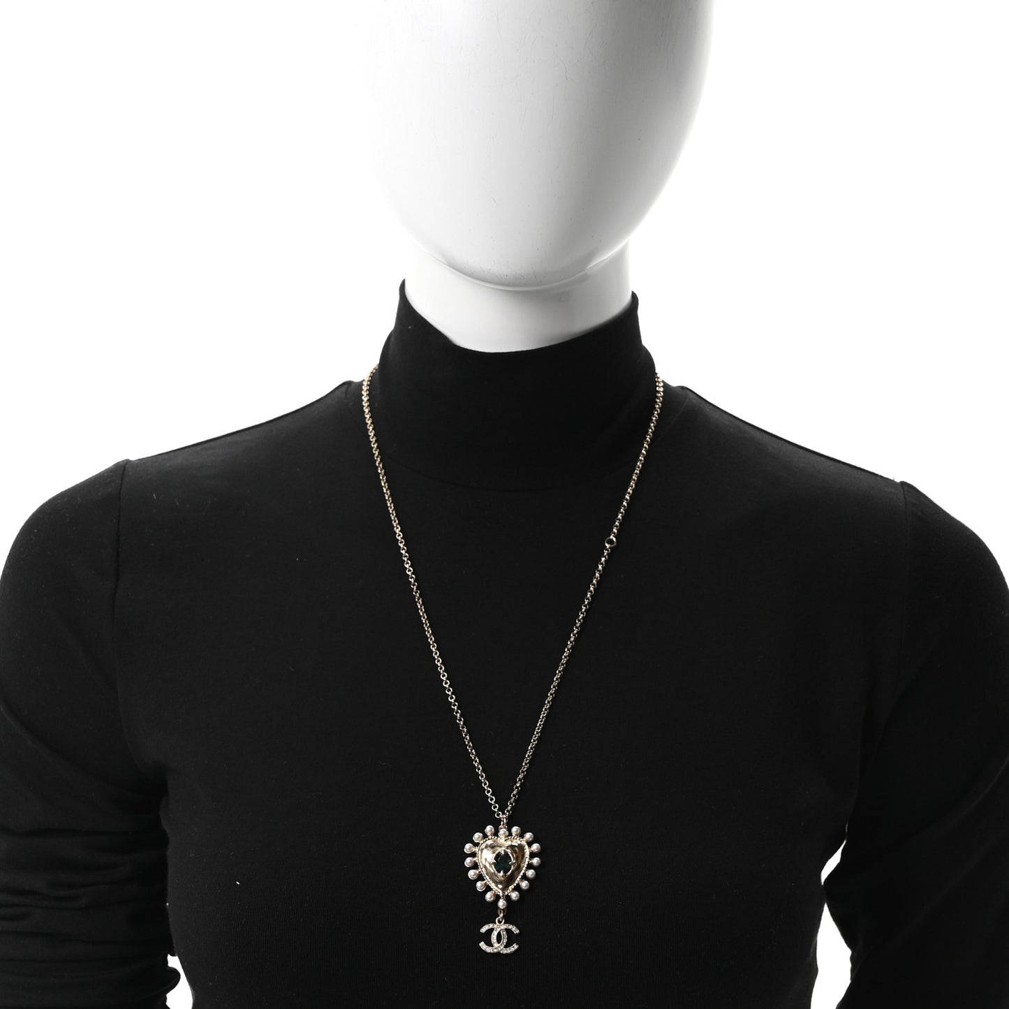 Resin Pearl Crystal CC Heart Necklace Gold