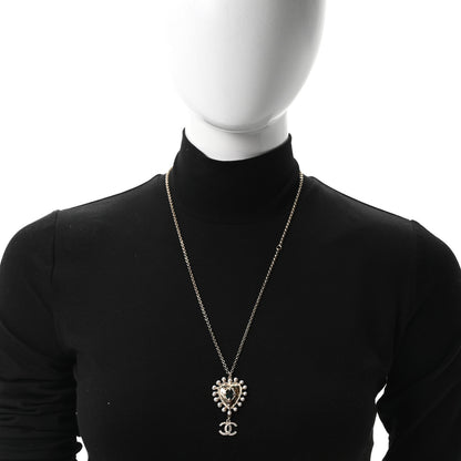 Chanel Resin Pearl Crystal CC Heart Necklace Gold 2 of 4