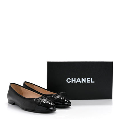 Chanel Lambskin Patent Cap Toe CC Ballerina Flats 40 Black 12 of 12