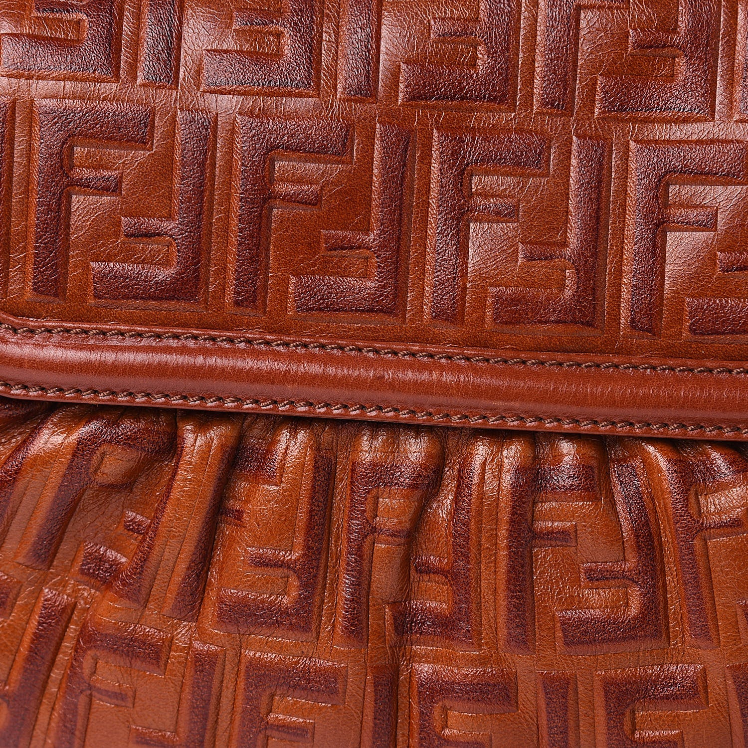 Fendi Vitello Bottalato FF Embossed Small Chef Shoulder Bag Ruggine 12 of 15