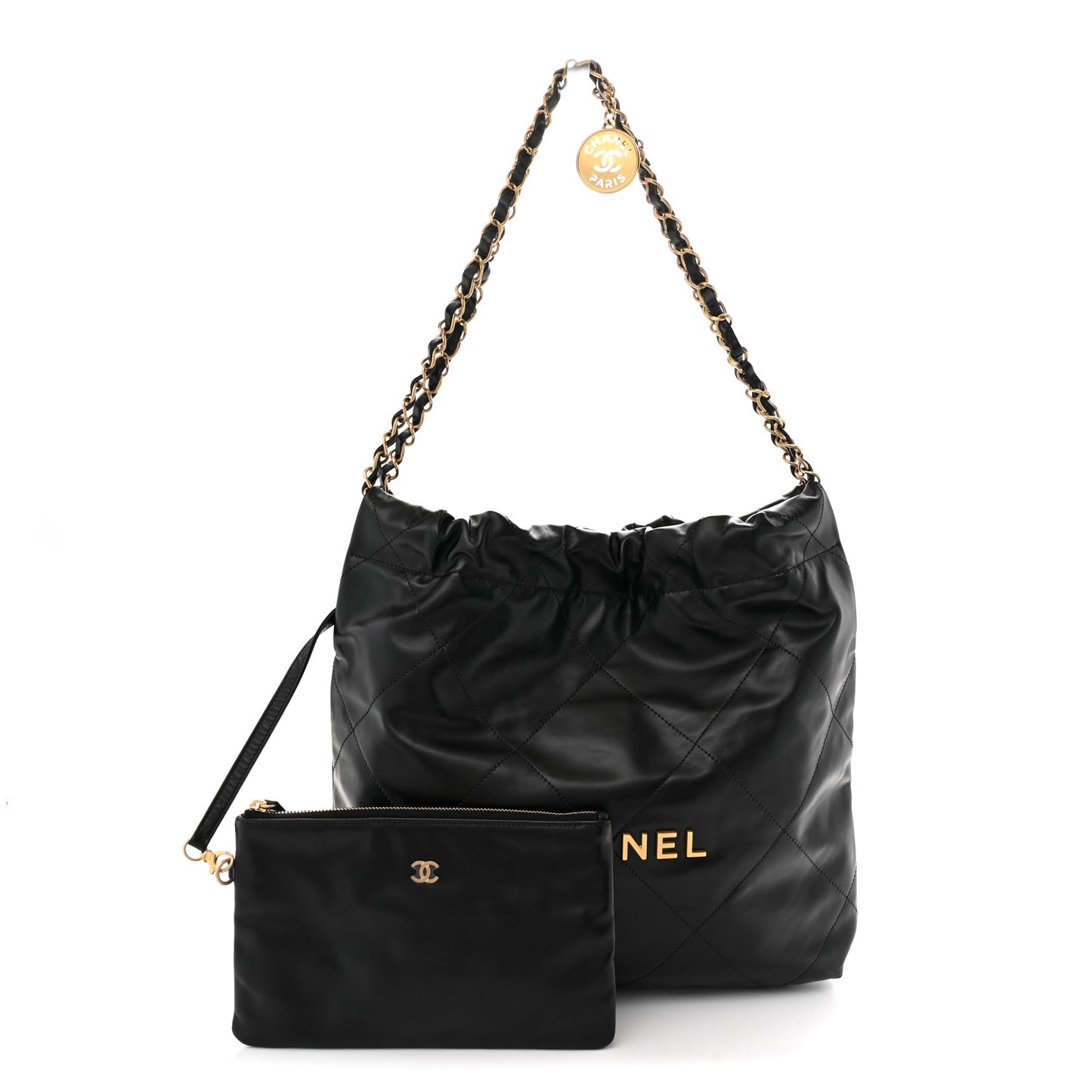 Shiny Calfskin Quilted Small Chanel 22 Black