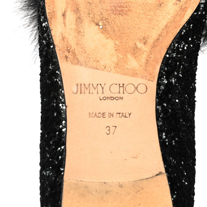 Jimmy Choo Glitter Fox Fur Gale Flats 37 Black 6 of 9
