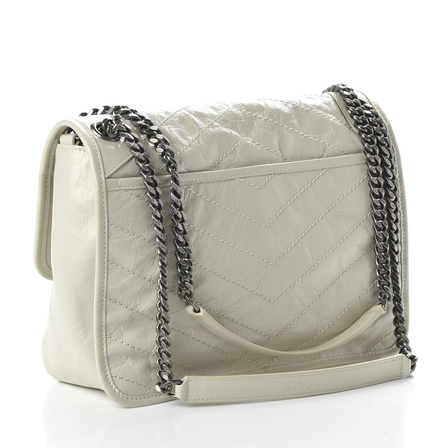 Crinkled Calfskin Matelasse Monogram Medium Niki Chain Satchel Ivory