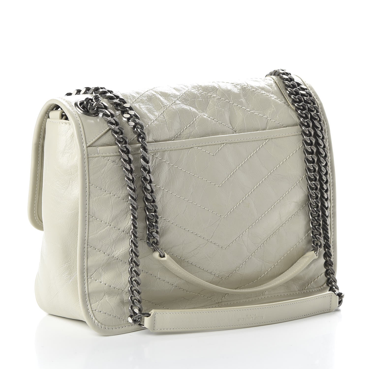 Saint Laurent Crinkled Calfskin Matelasse Monogram Medium Niki Chain Satchel Ivory 3 of 9