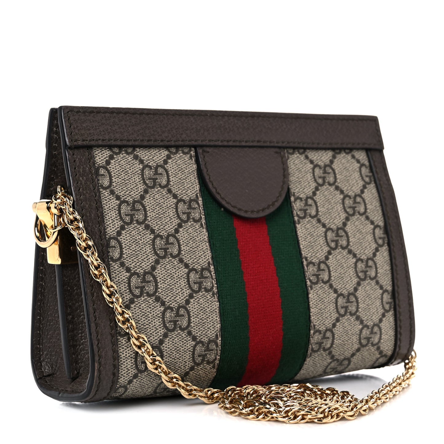 GG Supreme Monogram Textured Dollar Calfskin Web Mini Ophidia Chain Shoulder Bag Beige Ebony New Acero