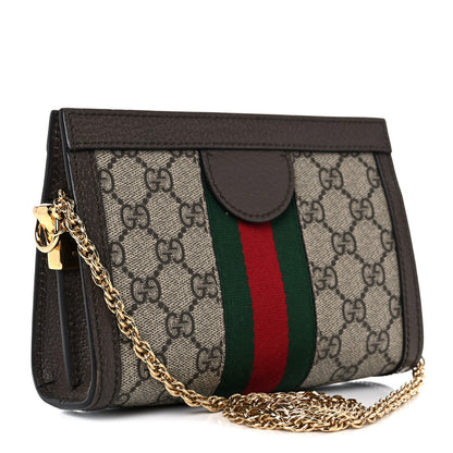 Gucci GG Supreme Monogram Textured Dollar Calfskin Web Mini Ophidia Chain Shoulder Bag Beige Ebony New Acero 3 of 10