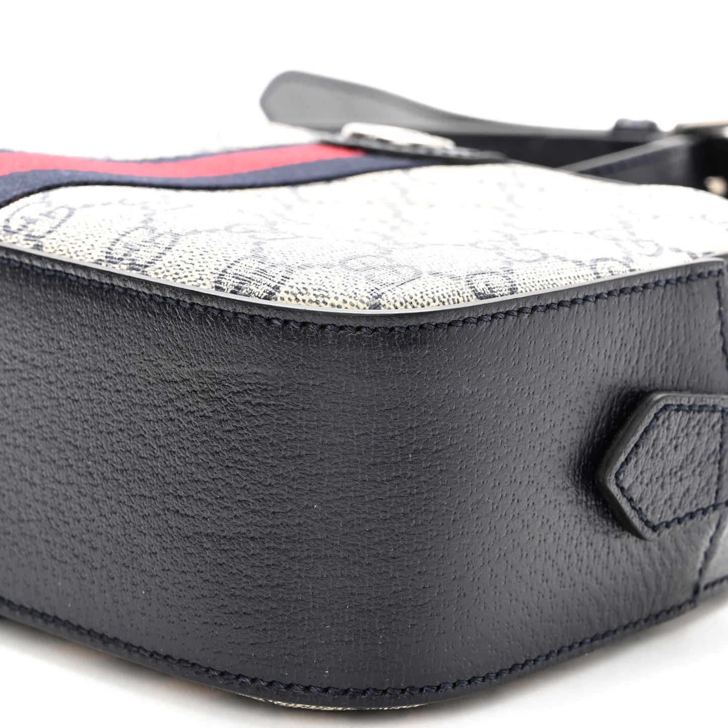 GG Supreme Monogram Textured Dollar Calfskin Web Small Ophidia Camera Bag Beige Blue