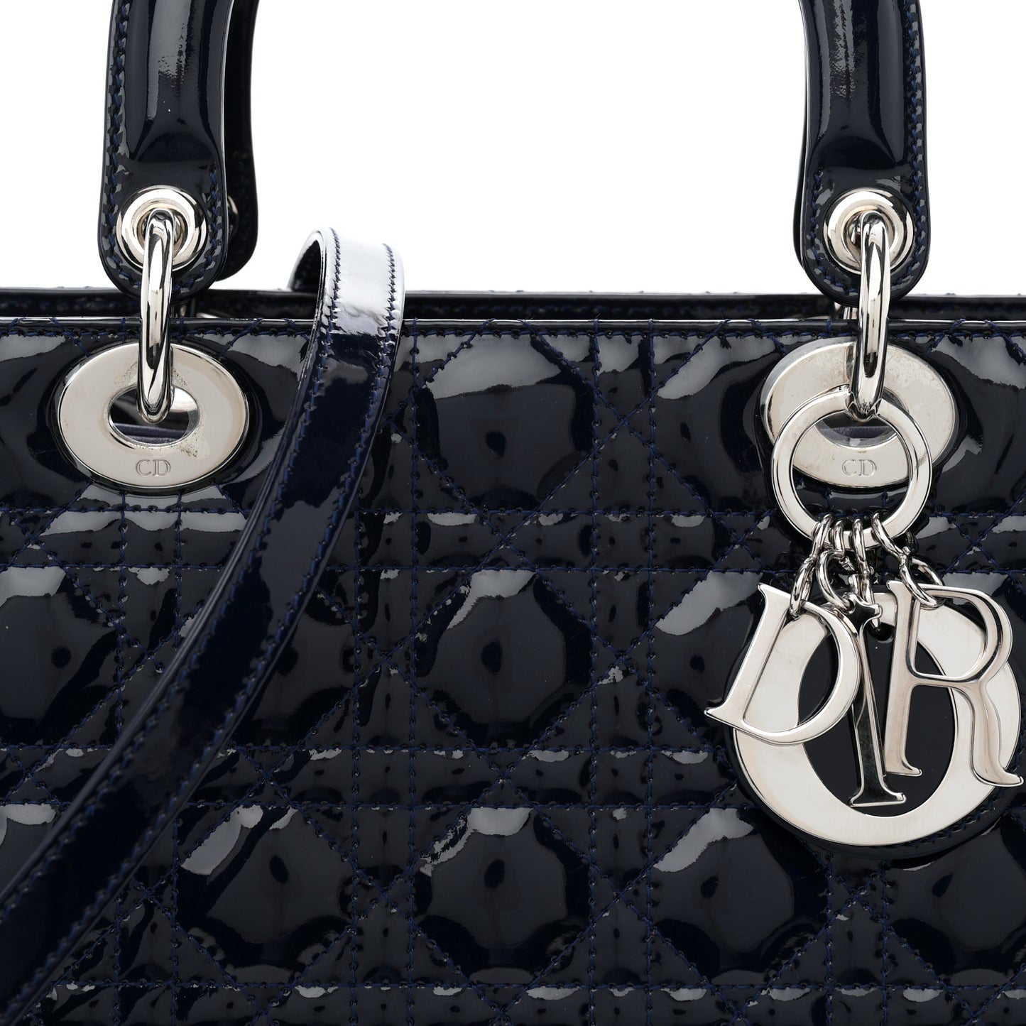 Patent Cannage Large Lady Dior Navy Blue
