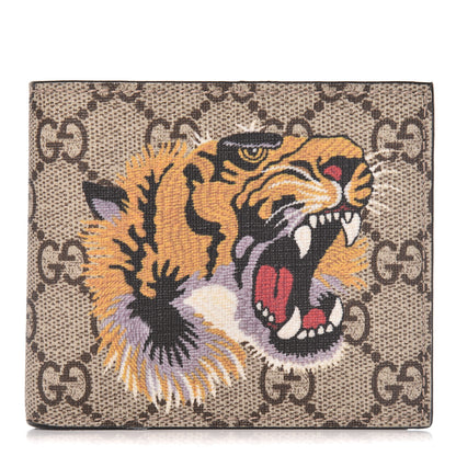 Gucci GG Supreme Monogram Selleria Calfskin Tiger Nice Bi-Fold Wallet Beige Ebony Multicolor Black 1 of 8