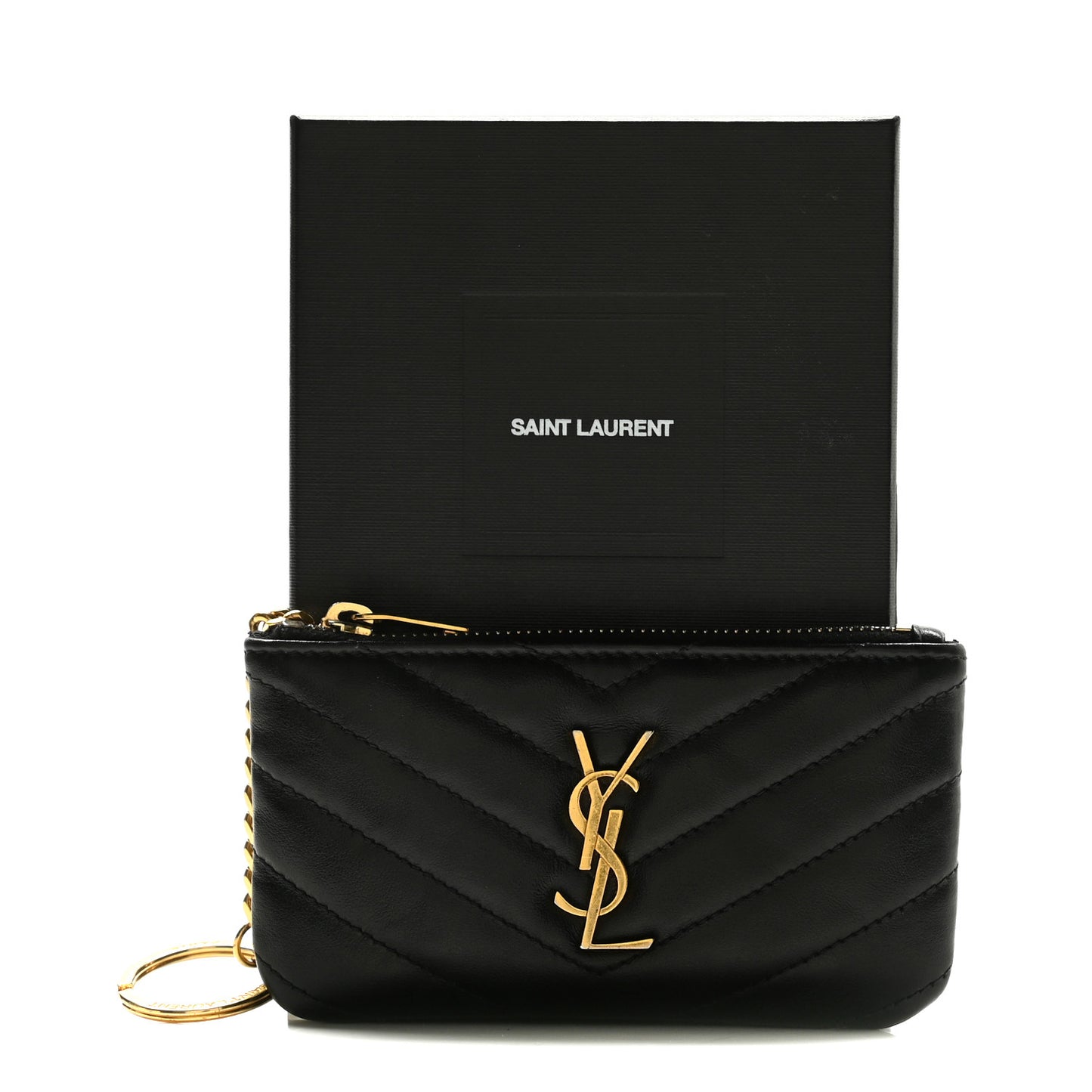 Calfskin Matelasse Monogram Key Pouch Black