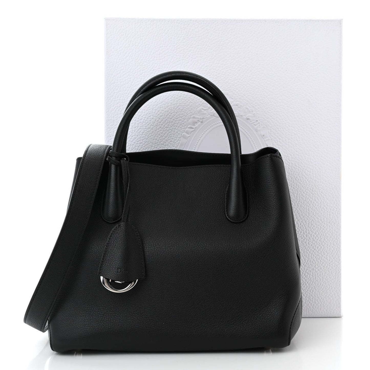 Supple Grained Calfskin Medium Open Bar Tote Black