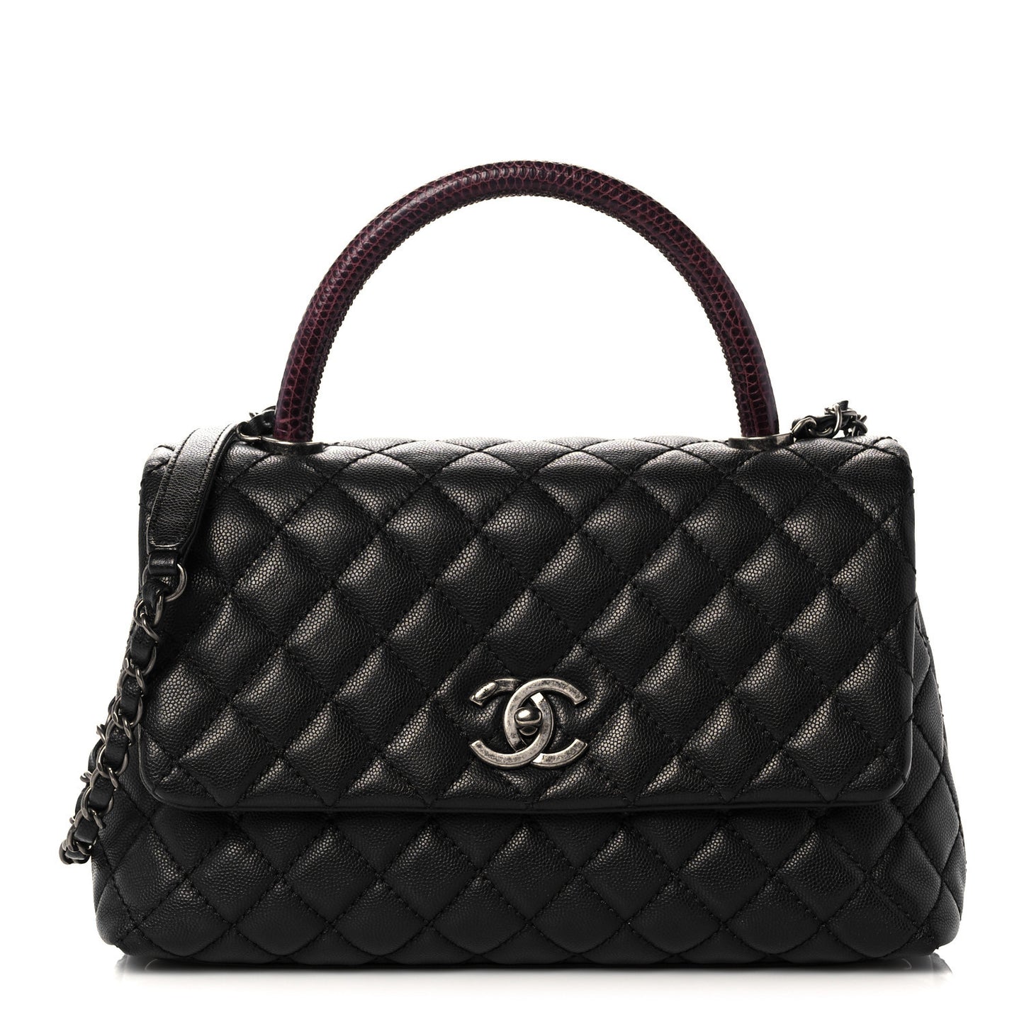 Caviar Lizard Quilted Small Coco Handle Flap Black