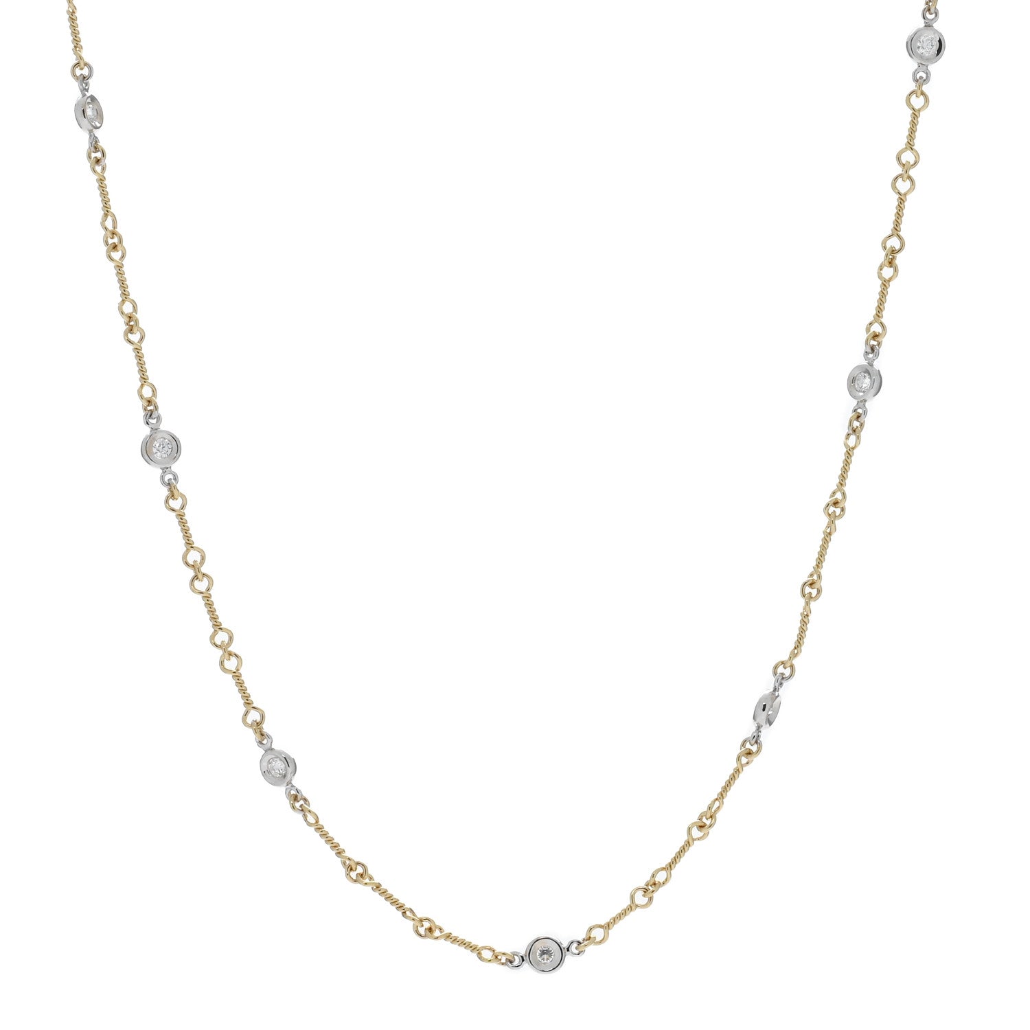 Roberto Coin 18K Yellow White Gold Diamond By the Inch Seven Station Dog Bone Necklace 1 of 4