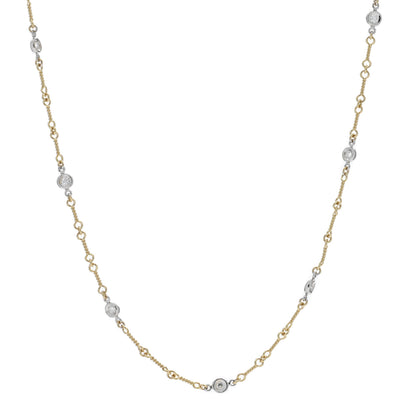 Roberto Coin 18K Yellow White Gold Diamond By the Inch Seven Station Dog Bone Necklace 1 of 4