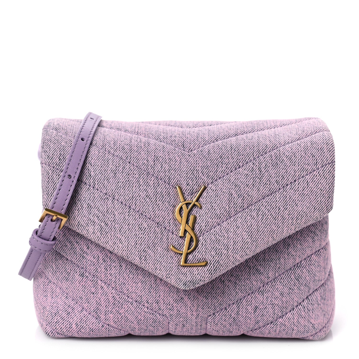 Saint Laurent Denim Y Quilted Monogram Toy Loulou Crossbody Bag Bleached Lilac 1 of 10