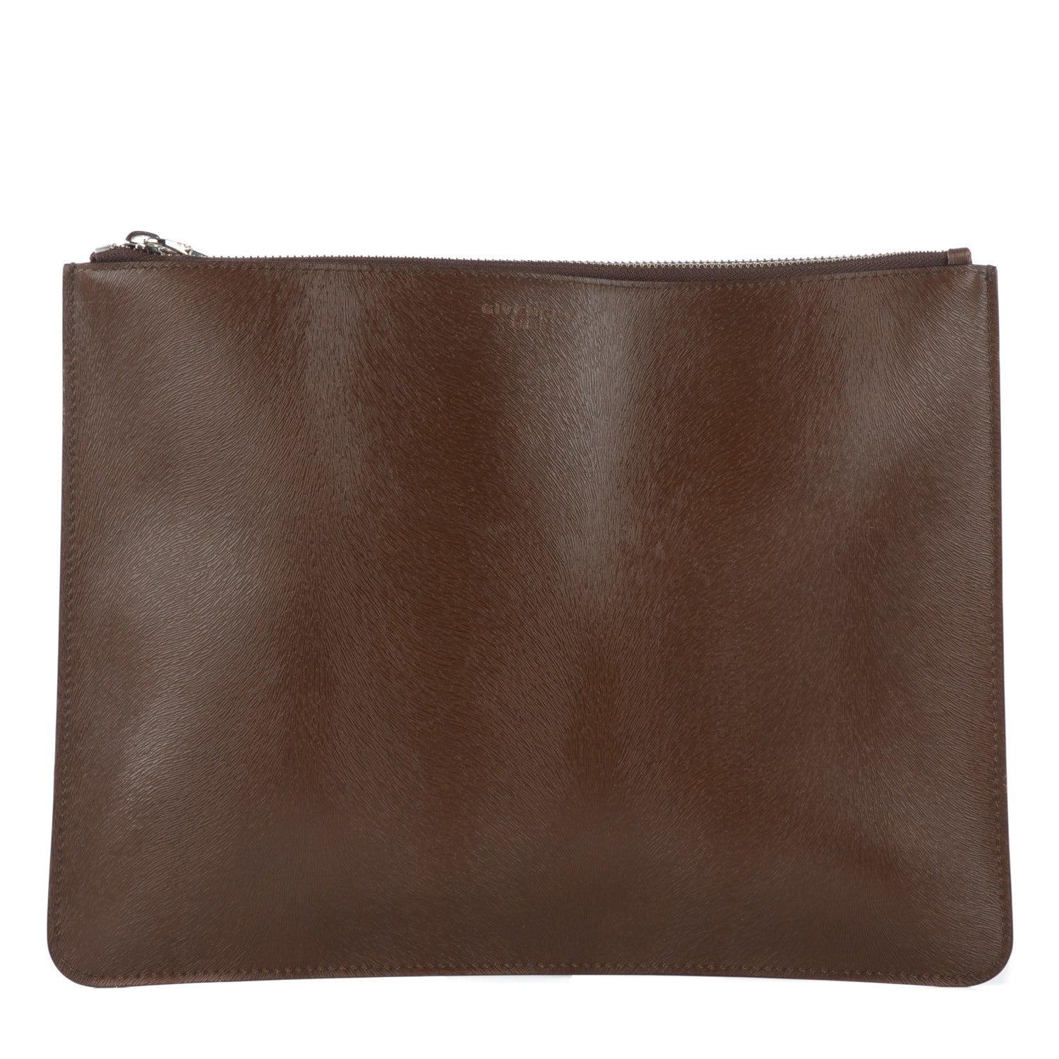 Chanel GIVENCHY Pony Hair Calfskin Embossed Large Zip Pouch Brown 1 of 9