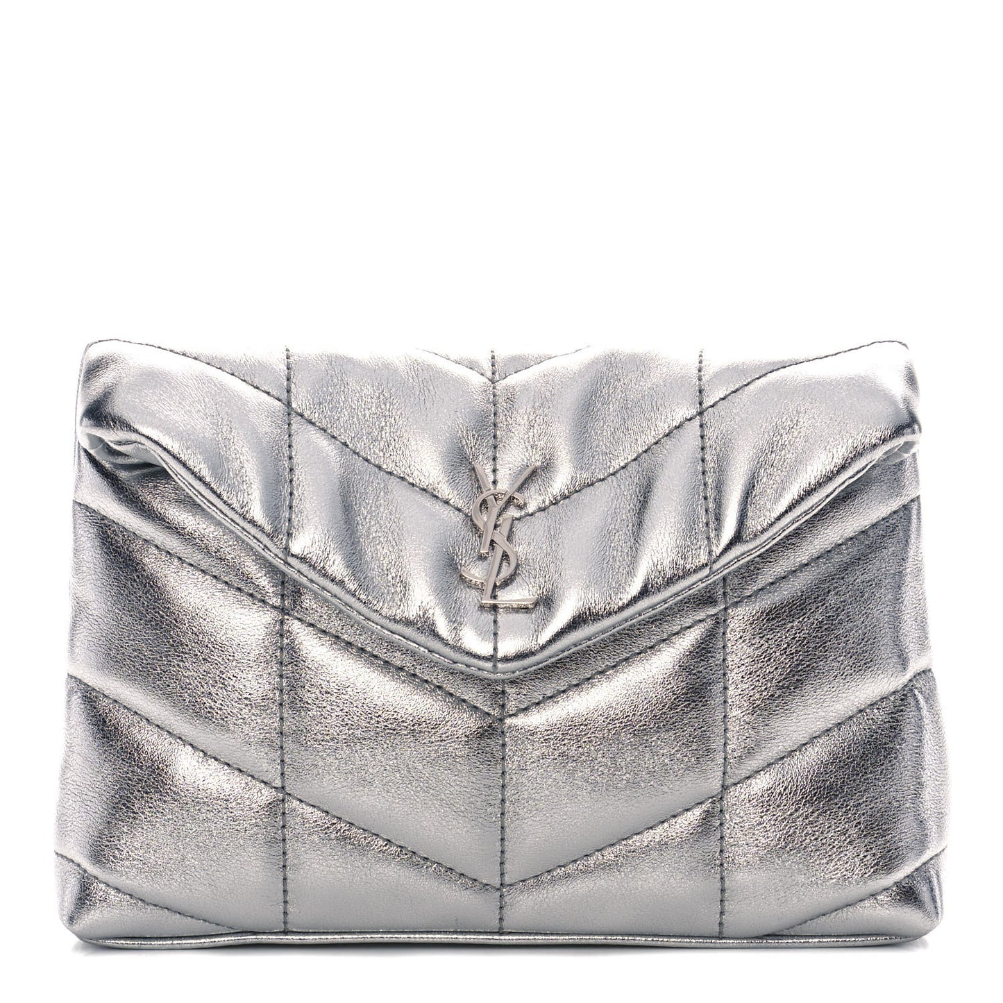 Metallic Lambskin Monogram Loulou Puffer Pouch Clutch Silver
