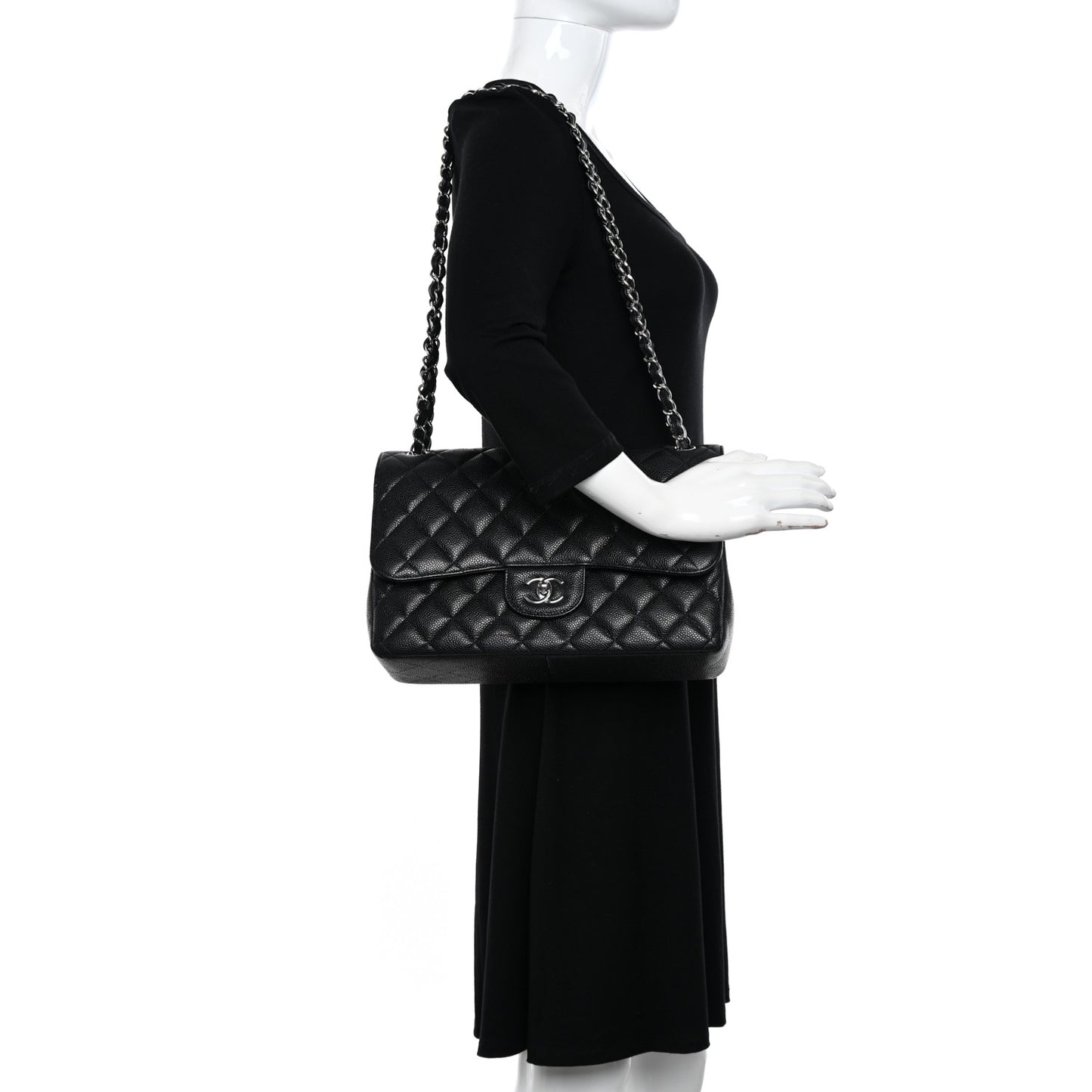 Caviar Quilted Jumbo Double Flap Black