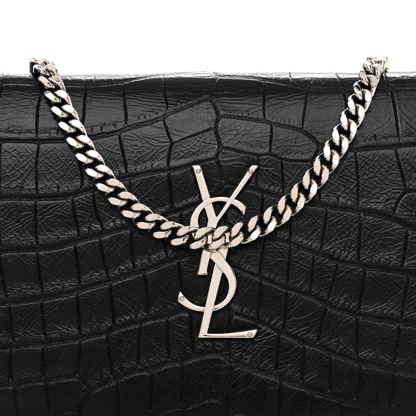 Calfskin Crocodile Embossed Cassandre Wallet On Chain WOC Black