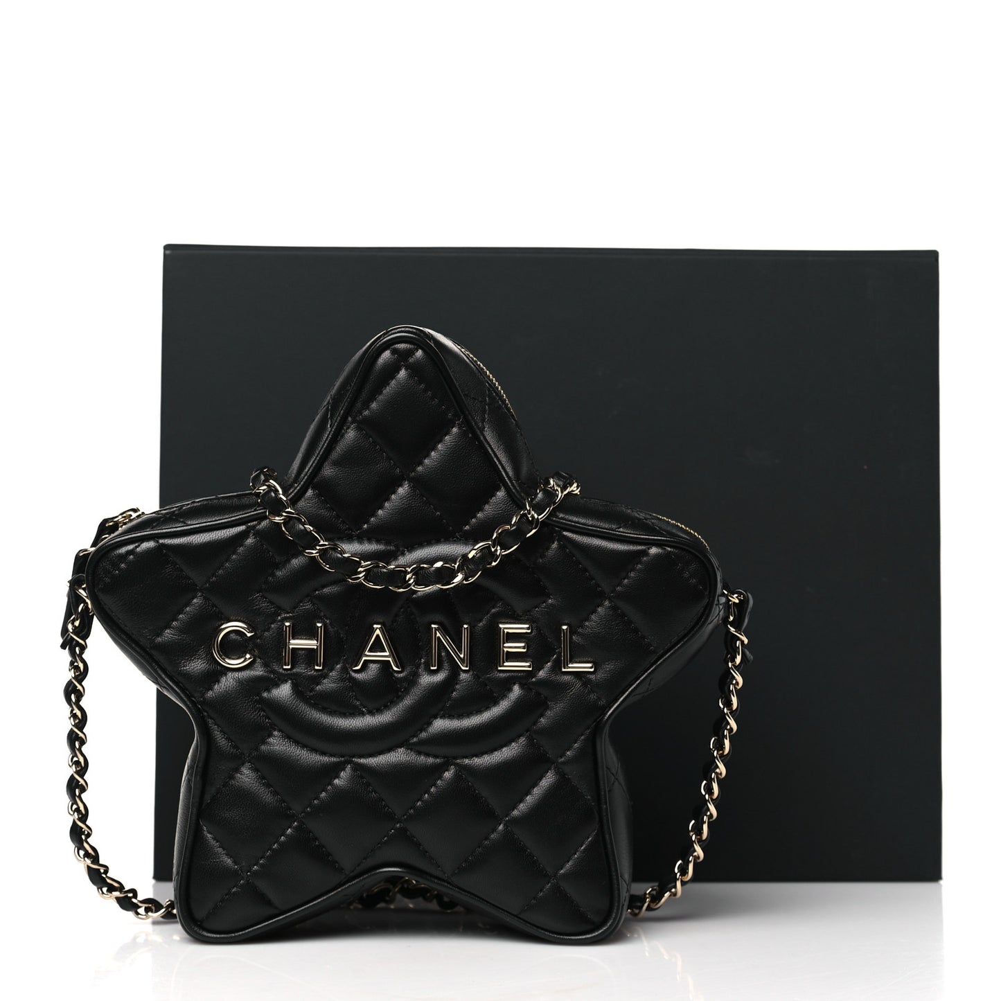 Lambskin Quilted Walk of Fame Star Bag Black