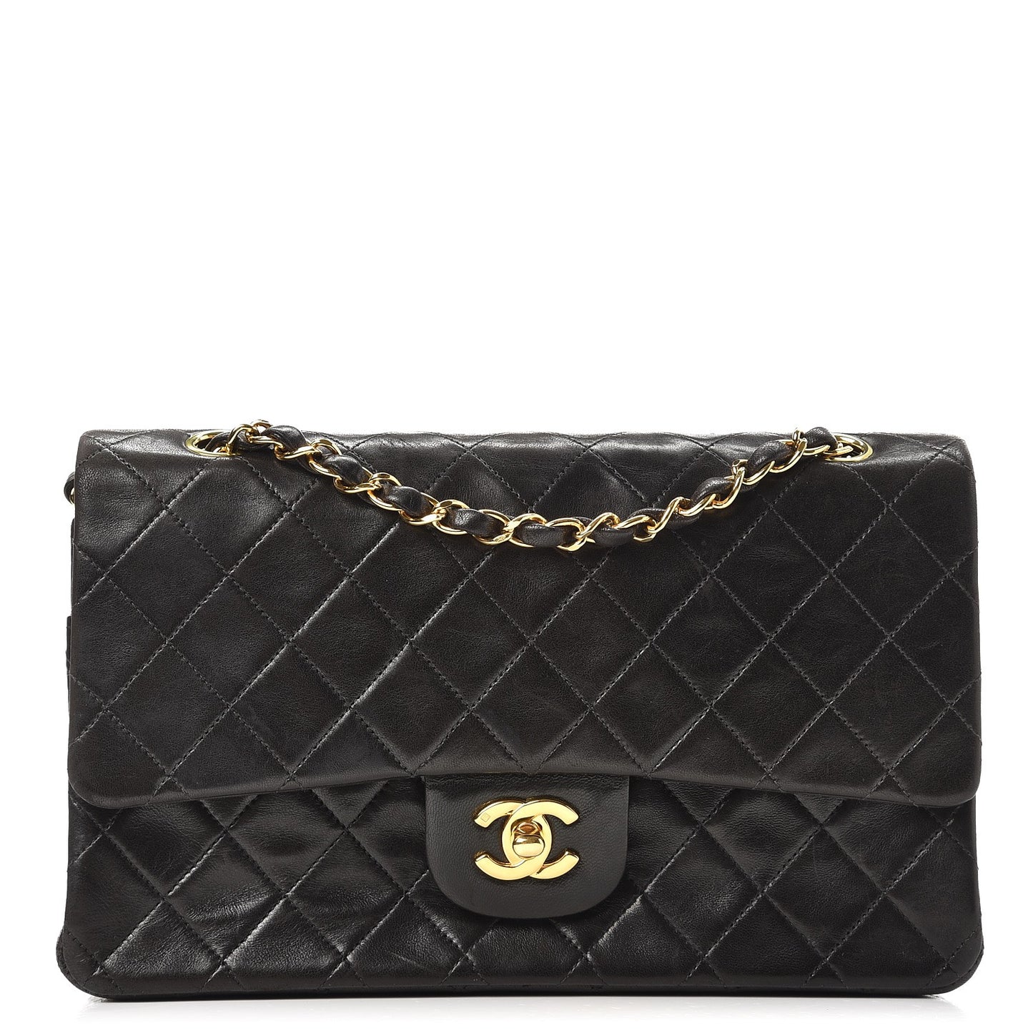Lambskin Quilted Medium Double Flap Black