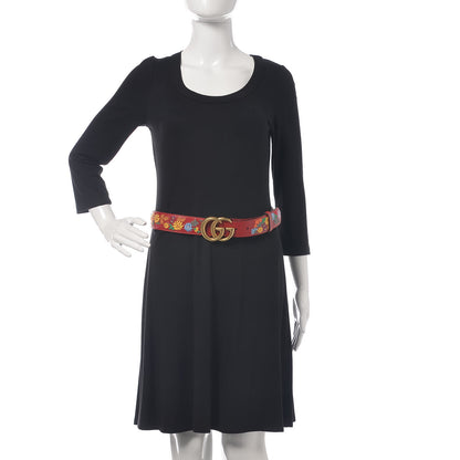 Gucci Textured Calfskin Flower Embroidered Double G 40mm Belt 85 34 Hibiscus Red 2 of 7