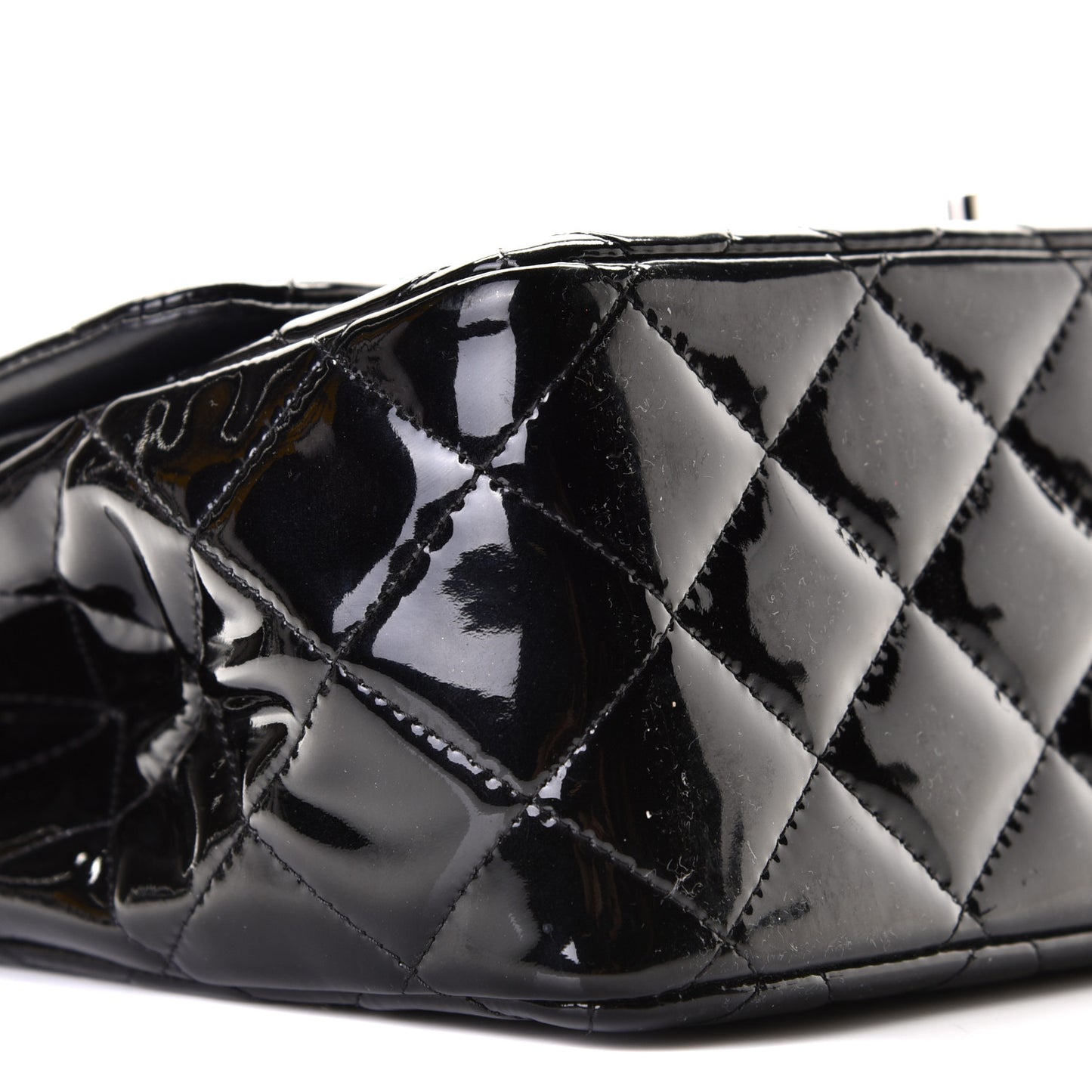 Patent Quilted Jumbo Double Flap Black