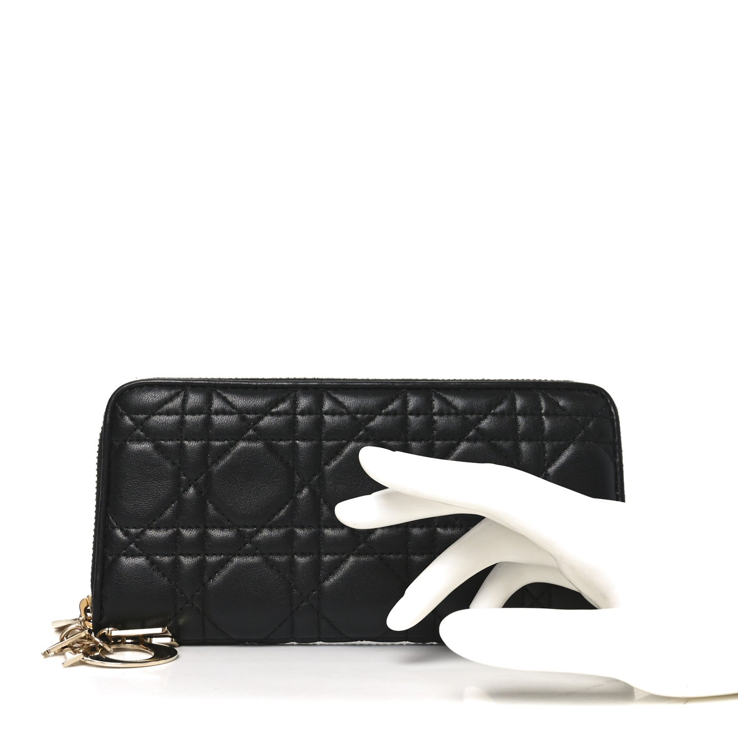 Christian Dior Lambskin Cannage Lady Dior Zip Wallet Black 2 of 6