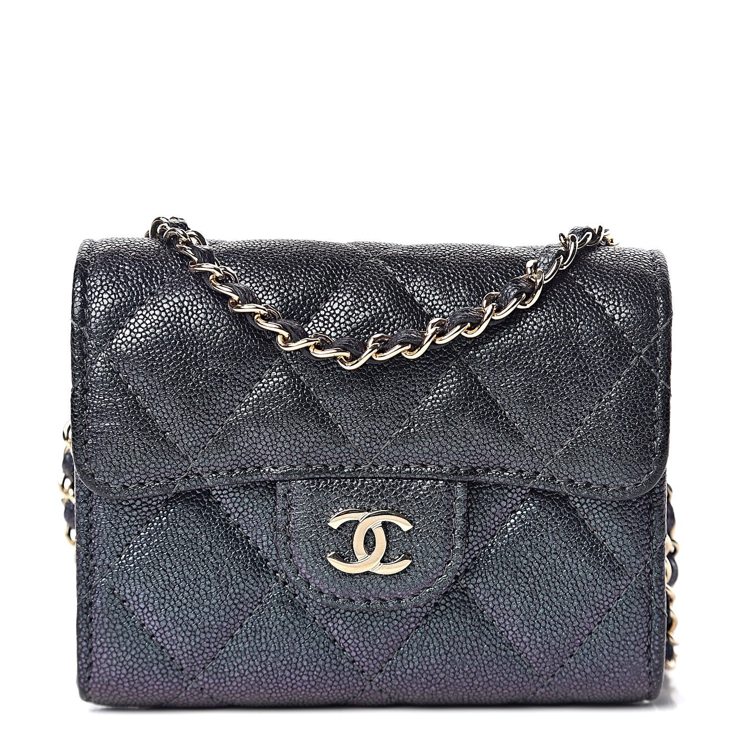 Chanel Iridescent Caviar Quilted Flap Card Holder On Chain Black 1 of 9