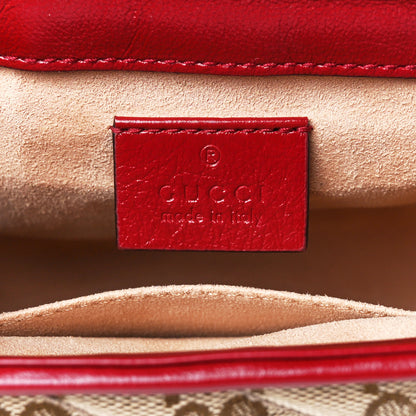 Gucci Monogram Glazed Calfskin Matelasse Diagonal Mini GG Marmont Top Handle Shoulder Bag Beige Ebony New Cherry Red 6 of 12