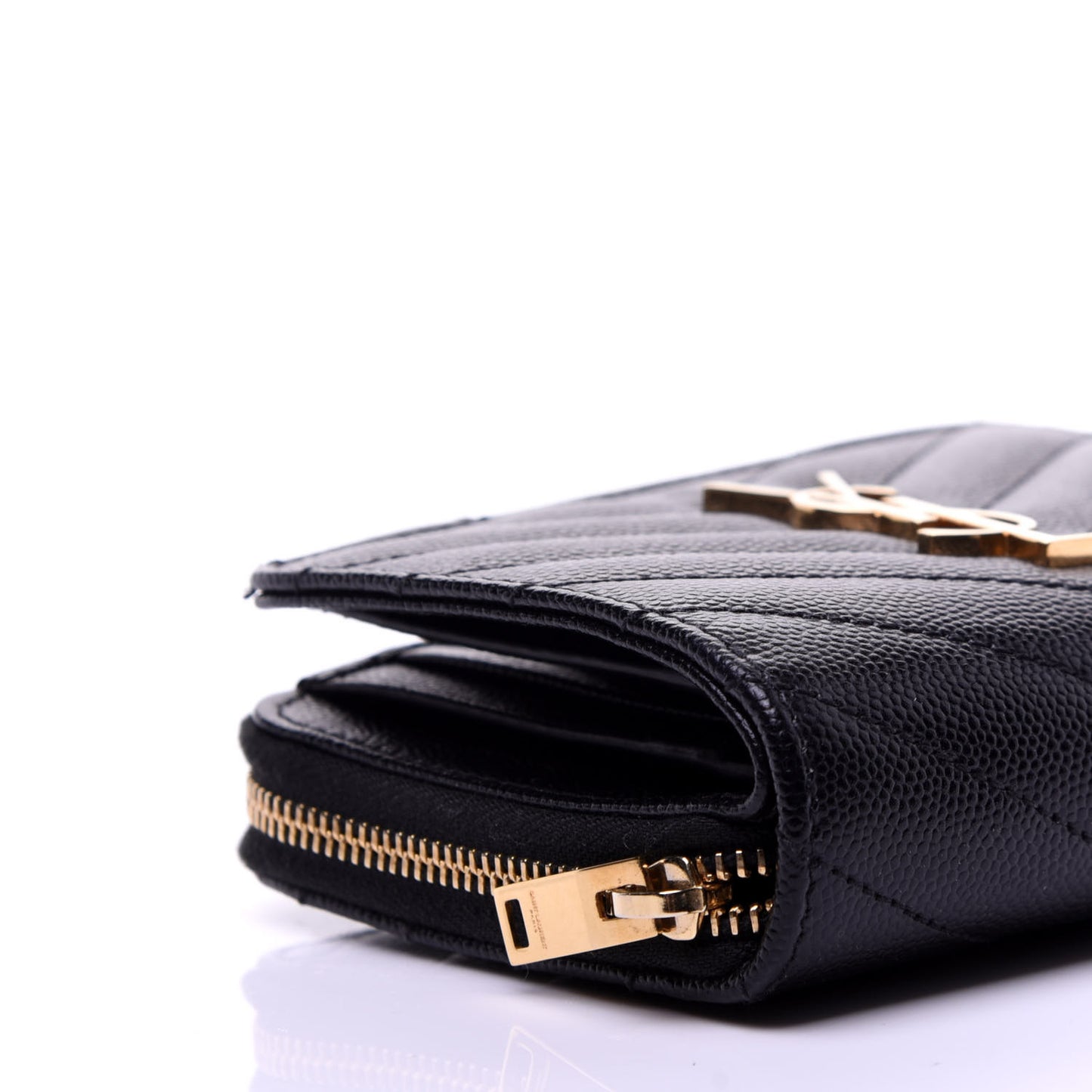 Grain De Poudre Matelasse Chevron Monogram Compact Zip Around Wallet Black