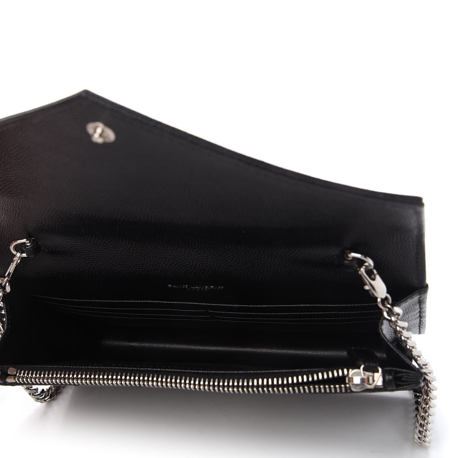 Saint Laurent Grain De Poudre Matelasse Chevron Monogram Envelope Chain Wallet Black 5 of 10