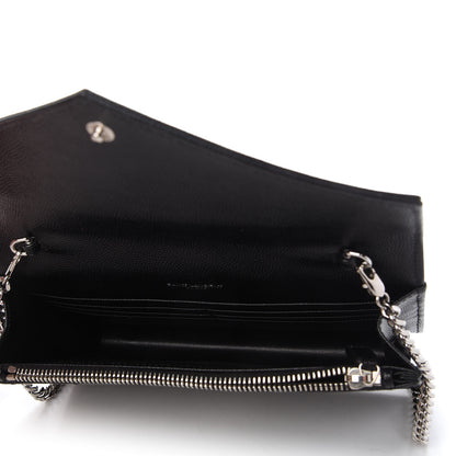 Saint Laurent Grain De Poudre Matelasse Chevron Monogram Envelope Chain Wallet Black 5 of 10