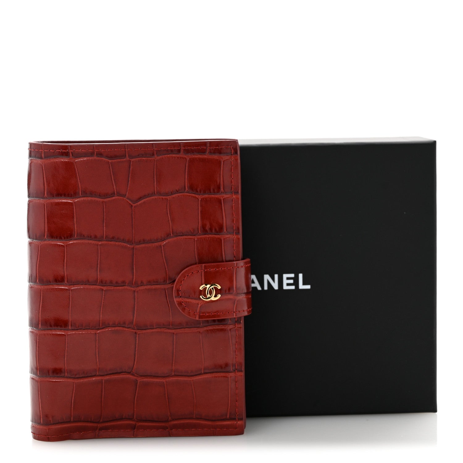 Chanel Calfskin Crocodile Embossed Crococo Passport Holder Burgundy 8 of 8