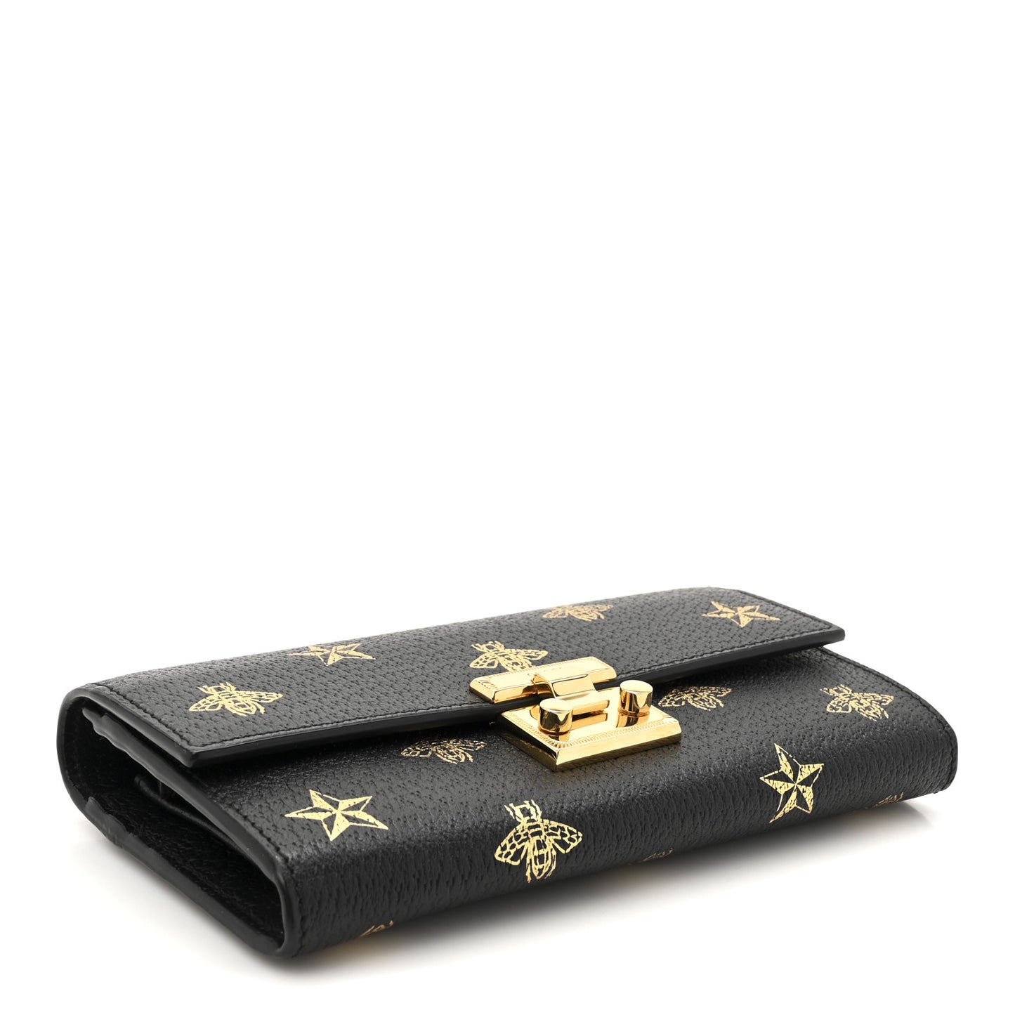 Grained Calfskin Bee Star Continental Chain Wallet Black