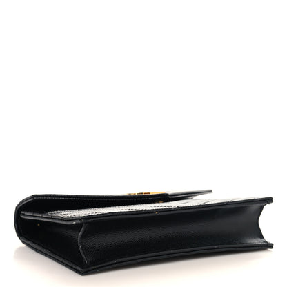 Saint Laurent Grain De Poudre Matelasse Chevron Monogram Envelope Chain Wallet Black 4 of 11