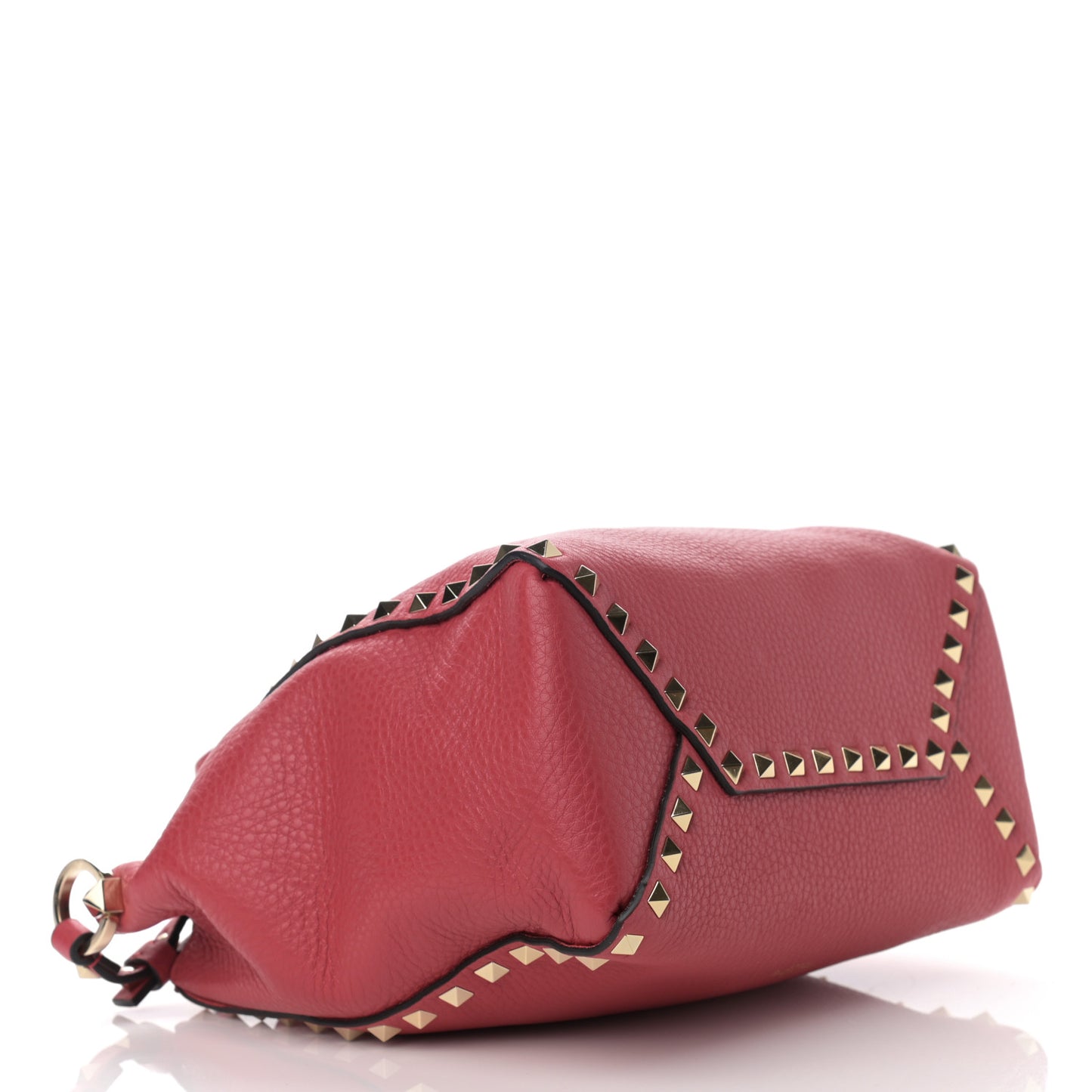 Grained Calfskin Rockstud Bucket Bag Red