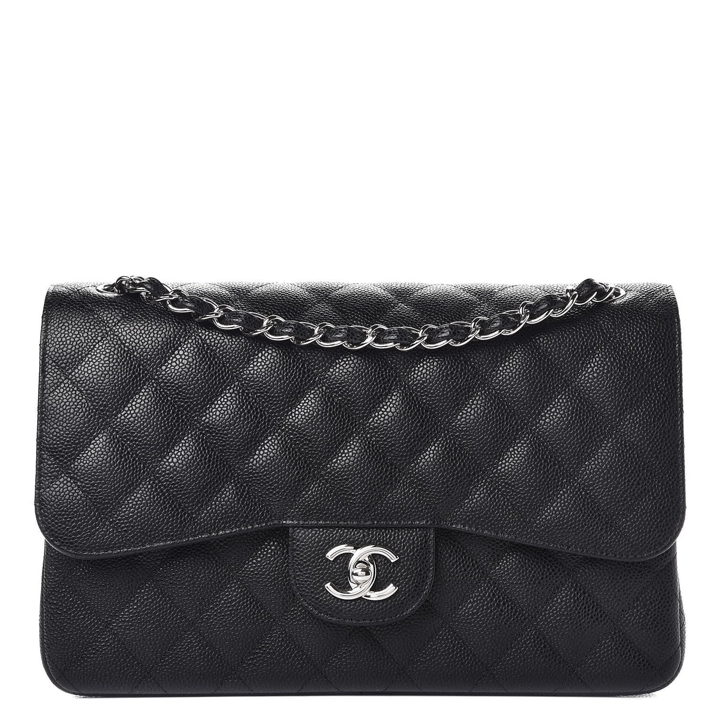 Caviar Quilted Jumbo Double Flap Black