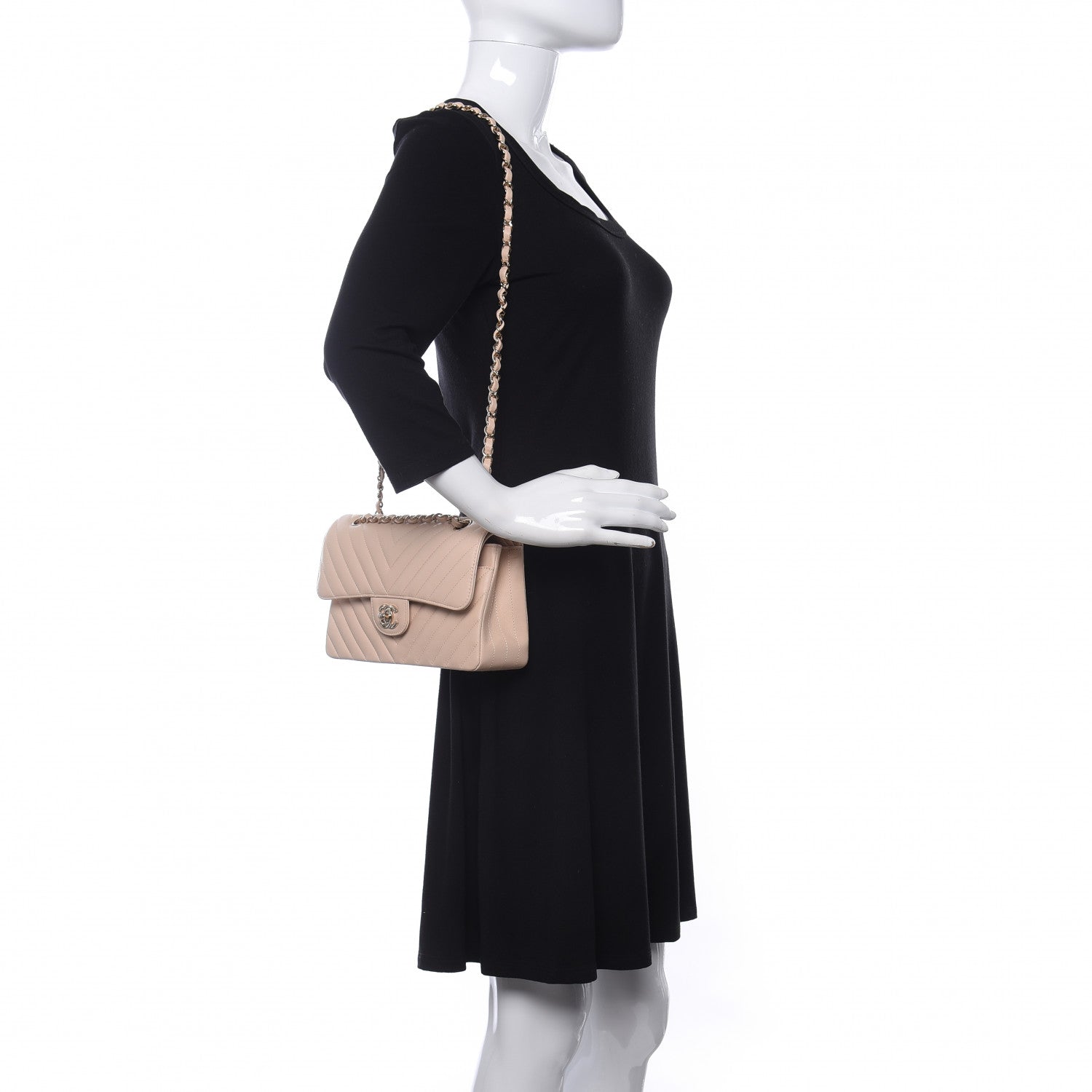 Chanel Caviar Chevron Quilted Small Double Flap Beige 2 of 10