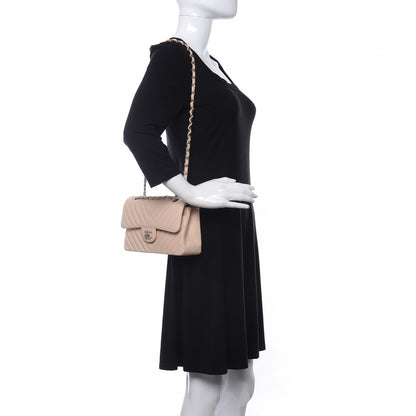 Chanel Caviar Chevron Quilted Small Double Flap Beige 2 of 10