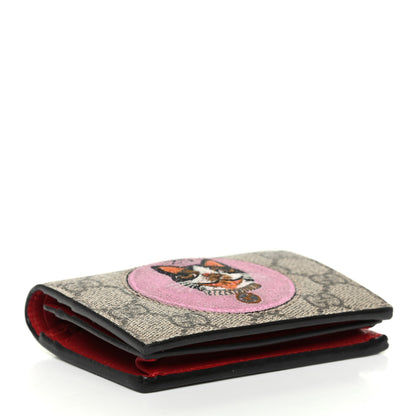 Gucci GG Supreme Monogram Bosco Patch Card Case Wallet Beige Malva Hibiscus Red 4 of 8