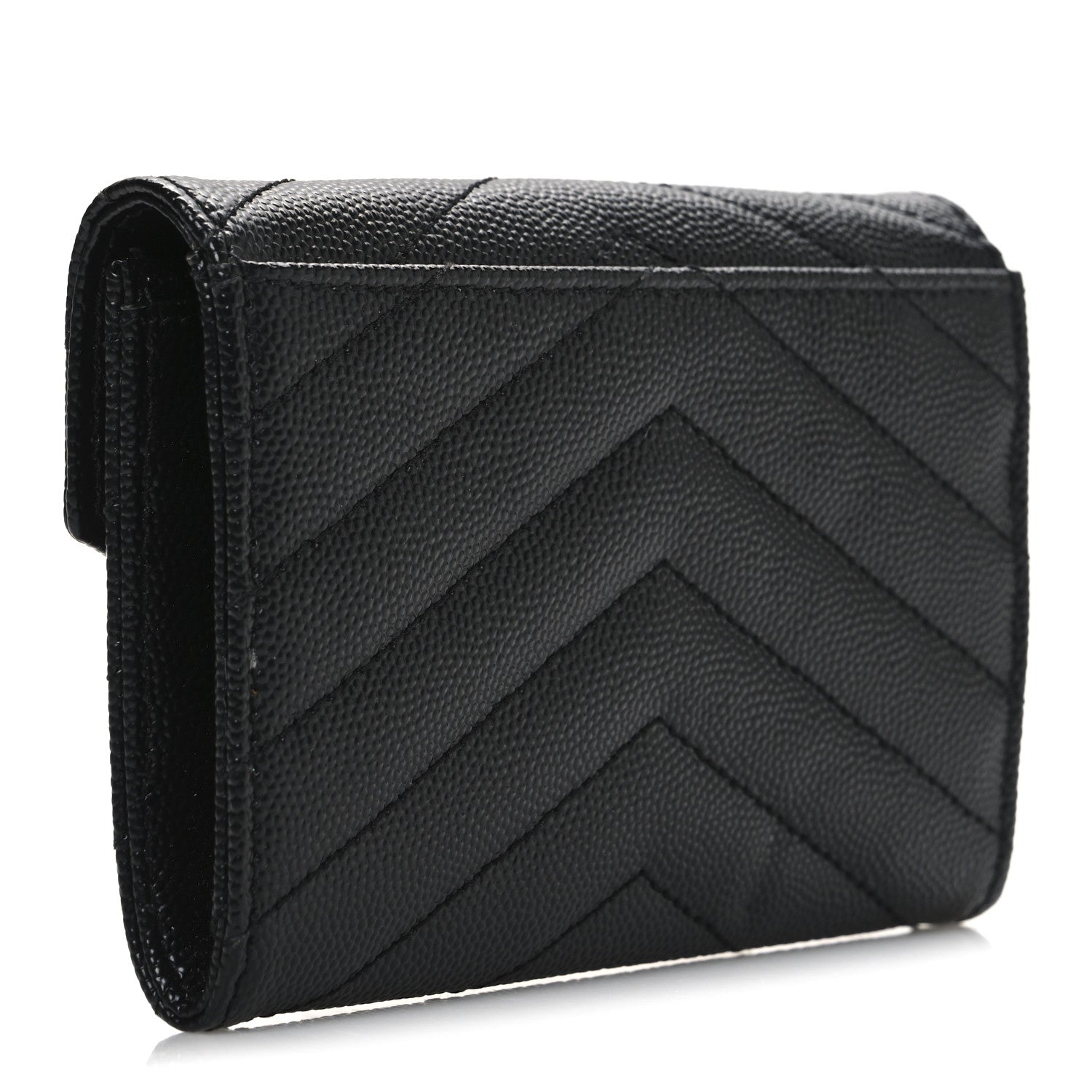 Saint Laurent Grain De Poudre Matelasse Chevron Small Monogram Envelope Wallet Black 3 of 7
