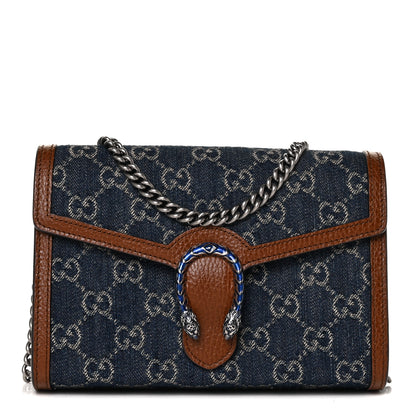 Gucci New Denim GG Monogram Dollar Calfskin Enamel Mini Dionysus Chain Wallet Blue Tea Cuir Epilog Electric Blue 1 of 9