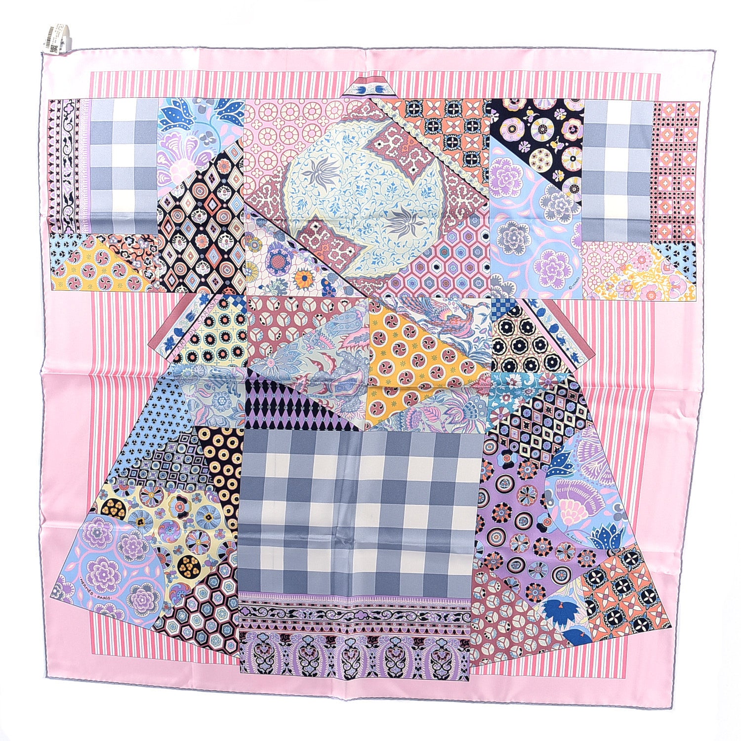 Hermes Silk L'Art du Sarasa Scarf 90 Rose Pale Gris Perle Mauve 2 of 6