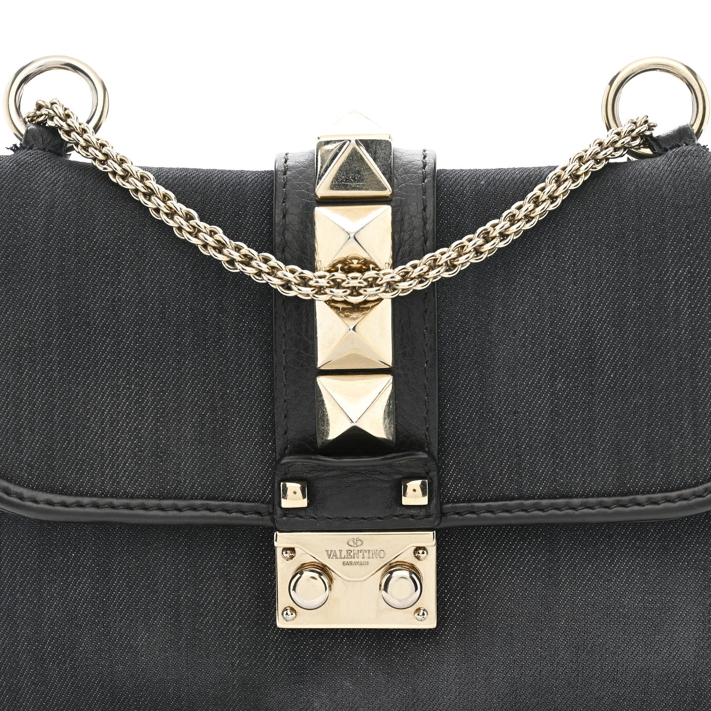 Denim Small Glam Lock Rockstud Flap Deep Denim