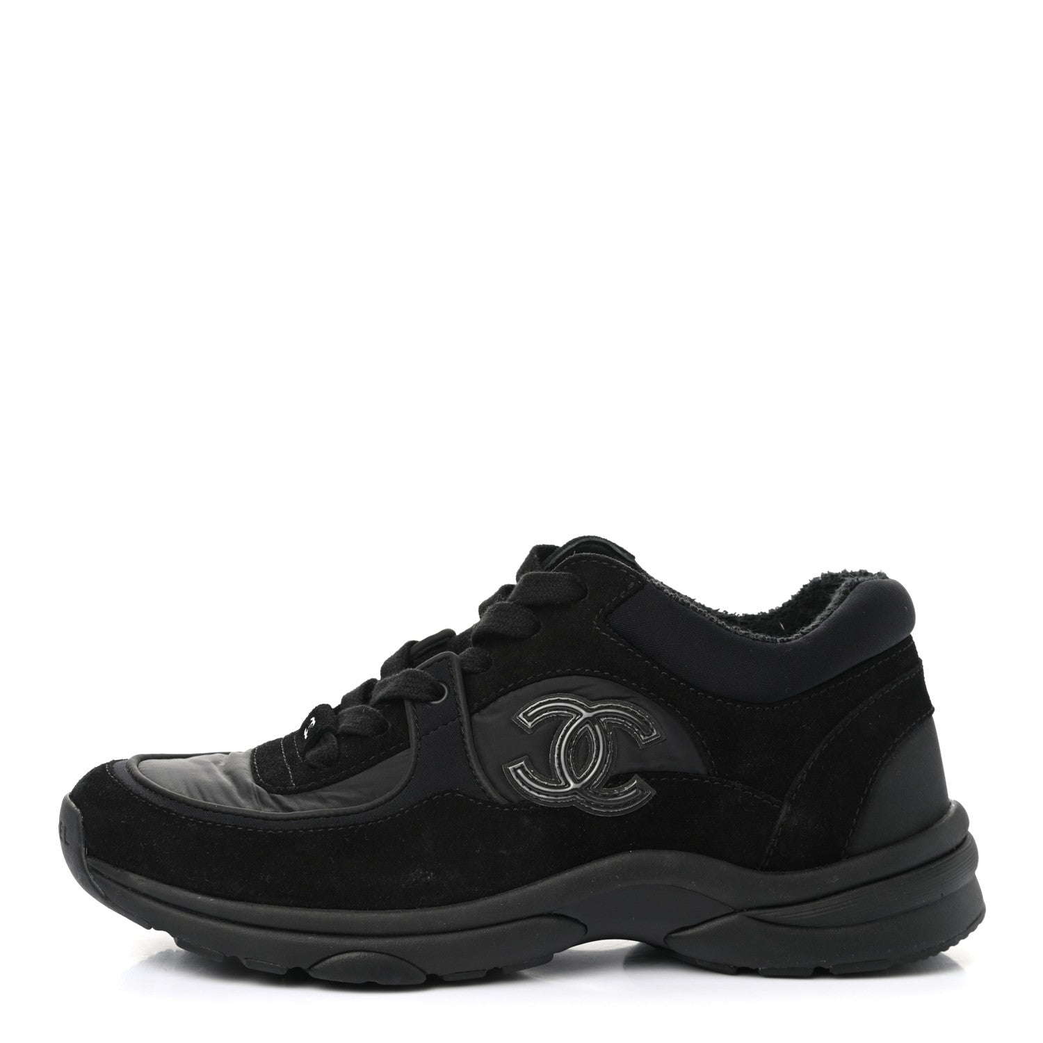 Chanel Fabric Calfskin Suede CC Sneakers 36.5 Black 1 of 9