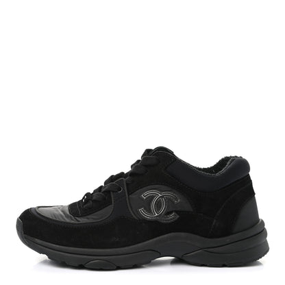 Chanel Fabric Calfskin Suede CC Sneakers 36.5 Black 1 of 9